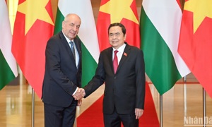 Chùm ảnh: Chủ tịch Quốc hội Trần Thanh Mẫn hội kiến Tổng thống Hungary Sulyok Tamas