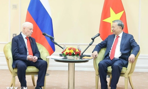 Tổng Bí thư Tô Lâm gặp Chủ tịch Đảng Nước Nga Công bằng - Những người yêu nước - Vì sự thật