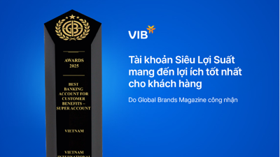 Tài khoản Siêu lợi suất của VIB được vinh danh là "Tài khoản mang đến lợi ích tốt nhất cho khách hàng năm 2025"