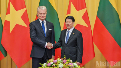 Chùm ảnh: Chủ tịch nước Lương Cường chủ trì lễ đón, hội đàm với Tổng thống Litva Gitanas Nauseda