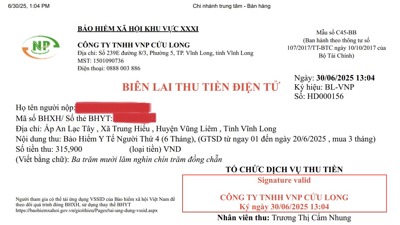 Vĩnh Long:  Tổ chức dịch vụ thu bảo hiểm xã hội, bảo hiểm y tế sử dụng biên lai điện tử
