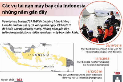 [Infographics] Các vụ tai nạn máy bay của Indonesia những năm gần đây