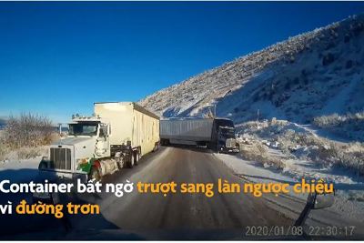 [Video] Container mất lái, trượt sang làn ngược chiều suýt gây tai nạn