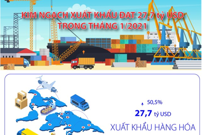 [Infographics] Kim ngạch xuất khẩu đạt 27,7 tỷ USD trong tháng 1/2021