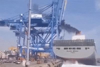 [Video] Tàu chở hàng nặng 150.000 tấn tông sập cần cẩu ở Hàn Quốc