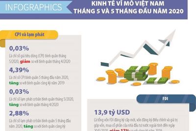 [Infographics] Số liệu kinh tế vĩ mô Việt Nam tháng 5 và 5 tháng đầu năm 2020