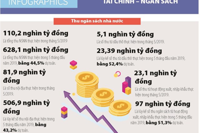 [Infographics] Số liệu thu, chi ngân sách nhà nước tháng 5/2019