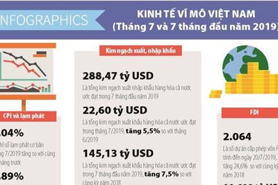 [Infographics] Số liệu kinh tế vĩ mô Việt Nam tháng 7 và 7 tháng đầu năm 2019