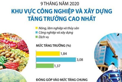 [Infographics] Khu vực công nghiệp và xây dựng tăng trưởng cao nhất trong 9 tháng 