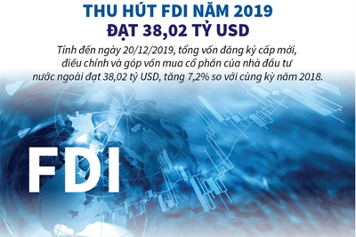 [Infographics] Thu hút FDI năm 2019 đạt 38,02 tỷ USD