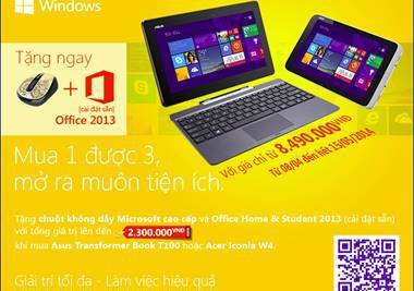 Mua máy tính bảng Windows 8.1 nhận ngay bộ đôi quà tặng giá trị