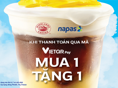 Mua 1 tặng 1 tại Highlands khi thanh toán bằng VIETQRPay