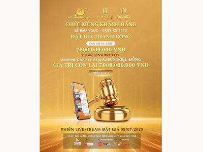 Phiên livestream đặt giá NobleGo tối 8/7: Khách sở hữu căn hộ cao cấp Sunshine City rẻ hơn 2 tỷ đồng