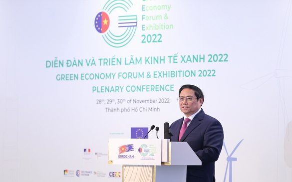 Thủ tướng Chính phủ Phạm Minh Chính phát biểu tại Diễn đàn và Triển lãm Kinh tế Xanh 2022.