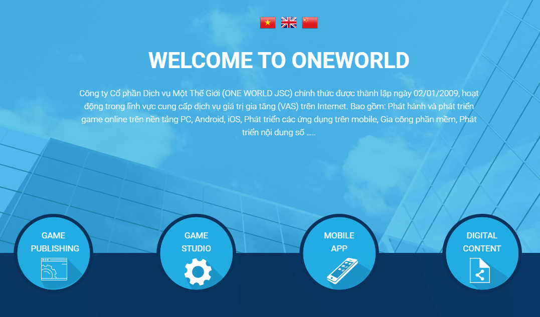 Hình ảnh trang chủ trang thông tin của Công ty cổ phần Dịch vụ Một Thế giới.