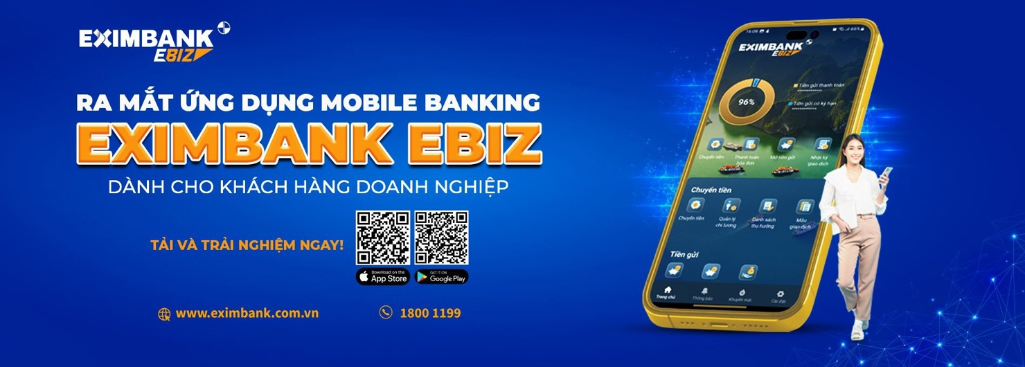 Giao diện Mobile Banking Eximbank EBiz dành cho doanh nghiệp. Ảnh: EIB