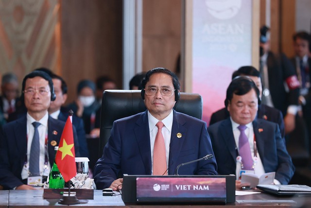 Thủ tướng Phạm Minh Chính nêu ra 3 vấn đề cốt lõi quyết định bản sắc, giá trị, sức sống và uy tín của ASEAN - Ảnh: VGP/Nhật Bắc.