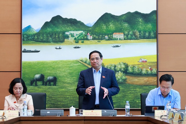 Thủ tướng Phạm Minh Chính nhấn mạnh, dự án Luật Đất đai là đạo luật rất quan trọng, nên các đại biểu cần rà soát xem luật bám sát chủ trương đường lối của Đảng và góp phần tháo gỡ vướng mắc từ thực tiễn - Ảnh: VGP