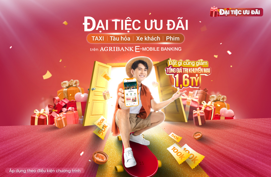 Bùng nổ “Đại tiệc ưu đãi” tới 100.000 đồng trên Agribank E-Mobile Banking. Nguồn: Agribank