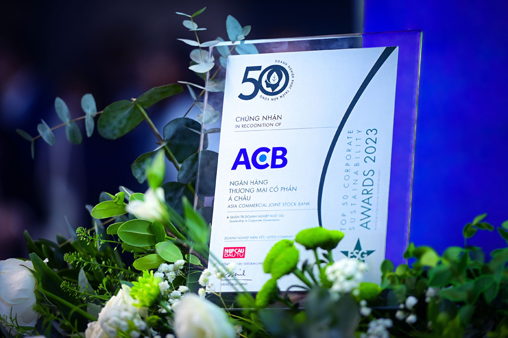 Giải thưởng Top 50 CSA là sự ghi nhận đối với những nỗ lực của ACB trong việc thực hành các hoạt động liên quan đến phát triển bền vững. Nguồn: ACB.