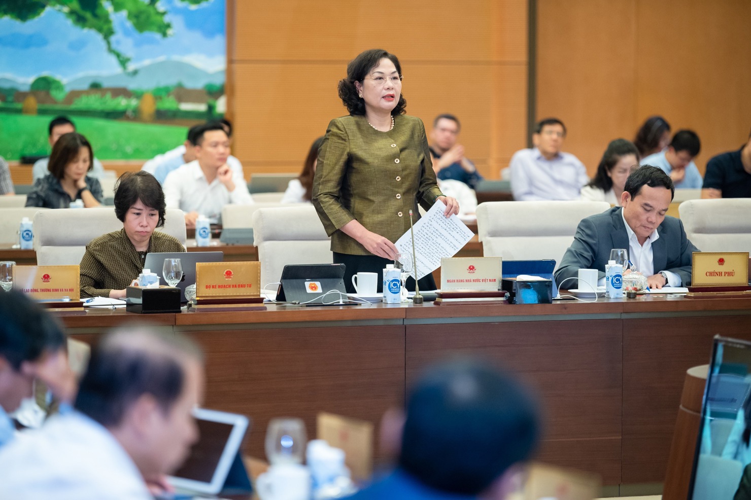 Thống đốc Ngân hàng Nhà nước Nguyễn Thị Hồng phát biểu tại Phiên họp.