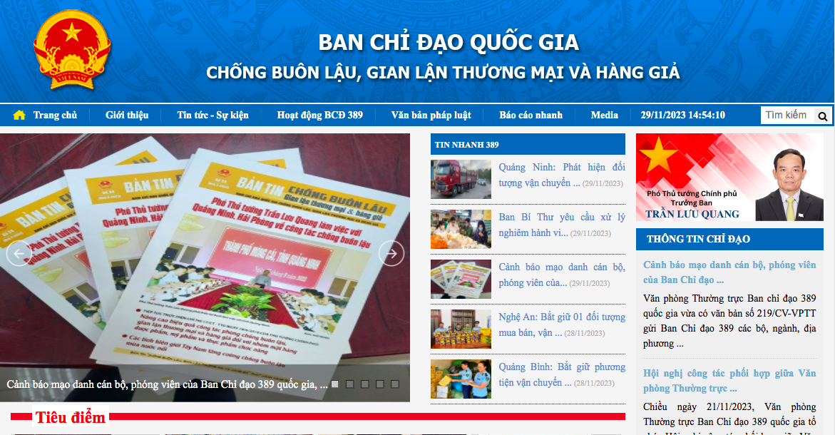 Trang thông tin điện tử của Ban Chỉ đạo 389 quốc gia.