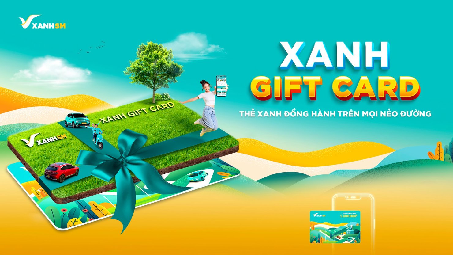 Xanh Gift Card là thẻ quà tặng có nhiều mệnh giá từ 100.000 đồng đến 5 triệu đồng. Ảnh: Xanh SM