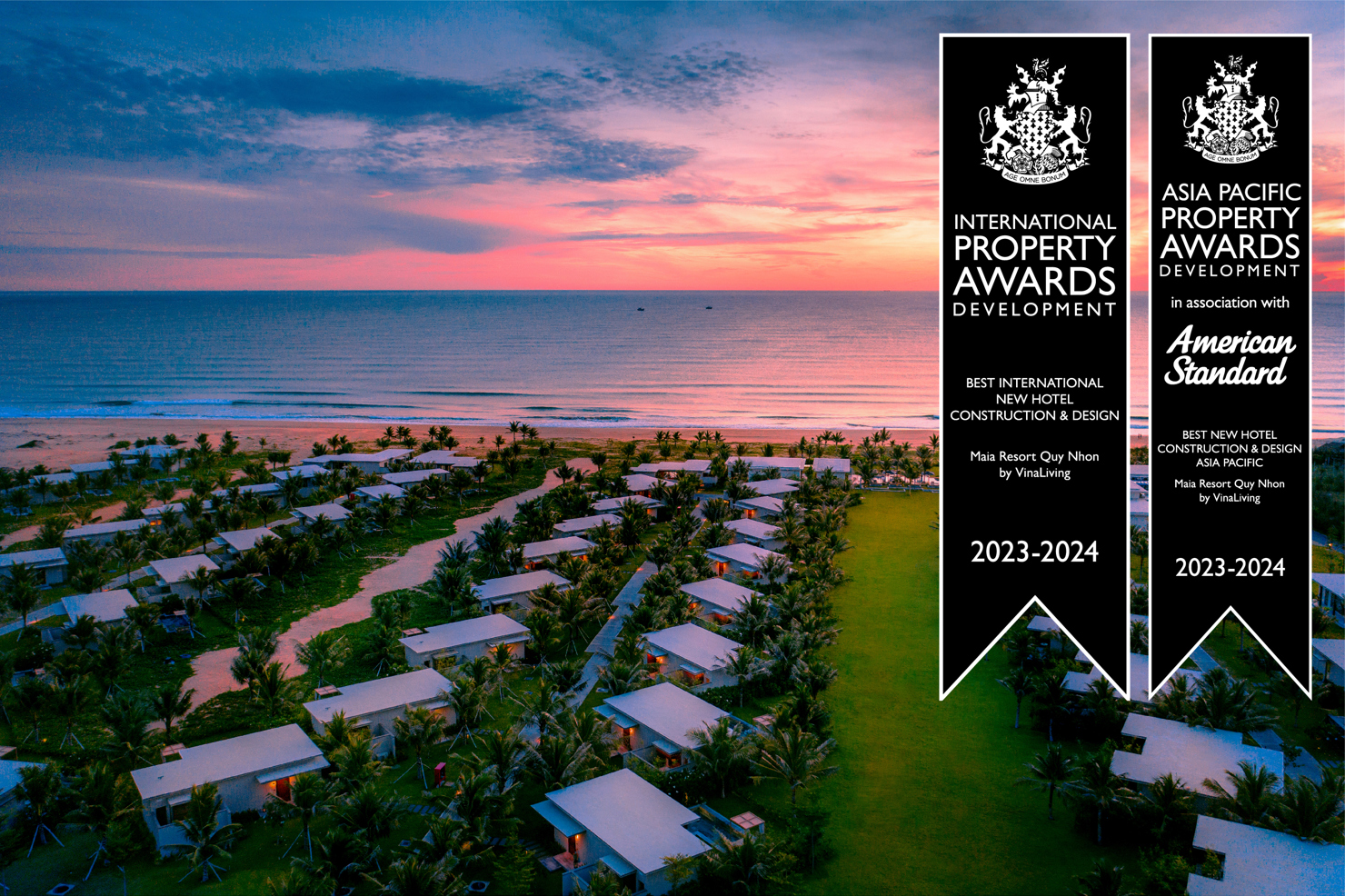 Maia Resort Quy Nhon được vinh danh ở cả Giải Quốc Tế và Khu vực Châu Á - Thái Bình Dương cho hạng mục Khách sạn có Thiết kế và Xây dựng tốt nhất.