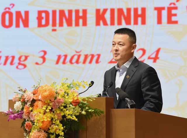 Ông Đặng Minh Trường - Chủ tịch HĐQT Tập đoàn Sun Group phát biểu tại Hội nghị tháo gỡ khó khăn cho sản xuất kinh doanh.