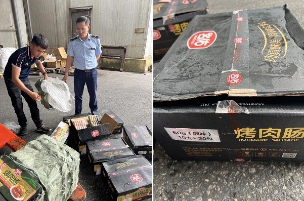 Đội QLTT số 7 phát hiện và tiến hành khám hàng hóa có dấu hiệu là thực phẩm nhập lậu được tập kết tại xã Vĩnh Quỳnh, huyện Thanh Trì, Hà Nội.