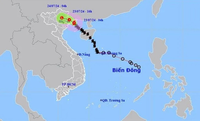 Vị trí và đường đi của bão số 2.