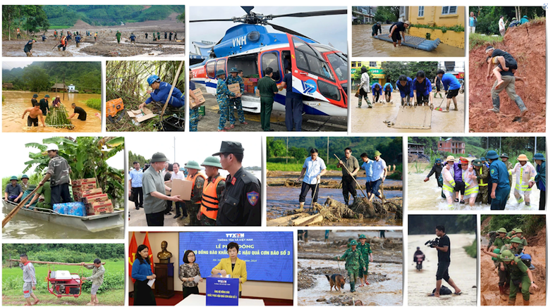 Hàng nghìn lượt cán bộ, chiến sỹ quân đội, công an, đoàn viên, thanh niên, cộng đồng dân cư từ khắp mọi miền đất nước đã hỗ trợ người dân vùng lũ.