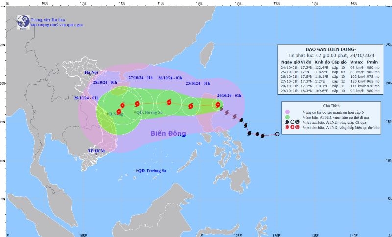  Vị trí và hướng đi của bão số 6 ngày 24/10. Ảnh: TT KTTV