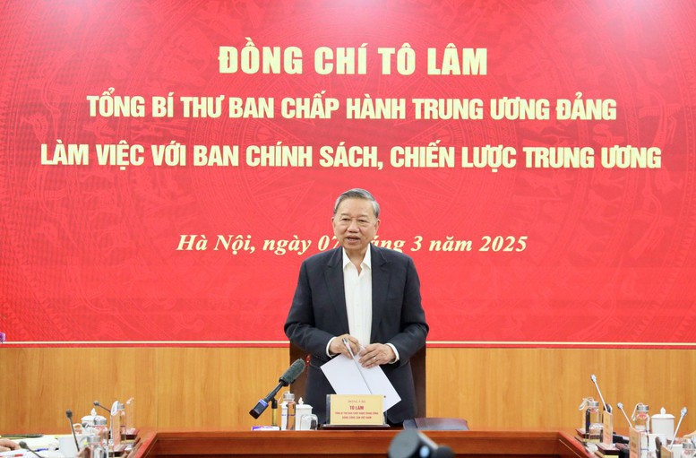 Tổng Bí thư Tổ Làm làm việc với Ban Chính sách, chiến lược Trung ương ngày 7/3/2025 về phát triển bongdaso - tin bóng đá mới nhất tế tư nhân.