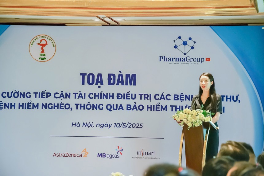 Bà Nguyễn Thùy Linh - Phó Tổng Giám đốc MB Ageas Life chia sẻ về giải pháp tài chính mới chăm sóc sức khoẻ cho bệnh nhân ung thư tại cuộc Toạ đàm mới đây.