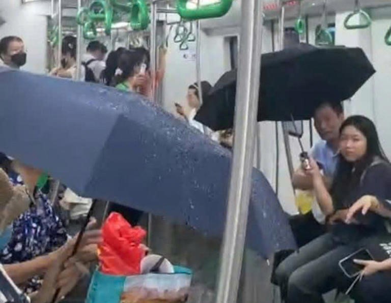 Sự cố hy hữu khách đi tàu Cát Linh - Hà Đông phải che ô. Ảnh chụp màn hình