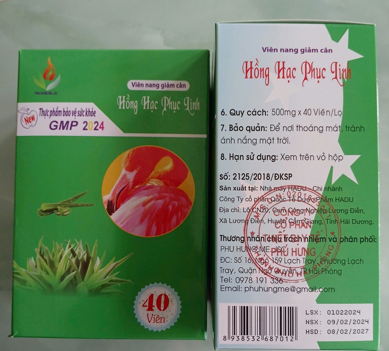 Sản phẩm viên nang giảm cân “Hồng Hạc Phục Linh” có chứa 3 loại chất cấm. Ảnh: Cục An toàn thực phẩm