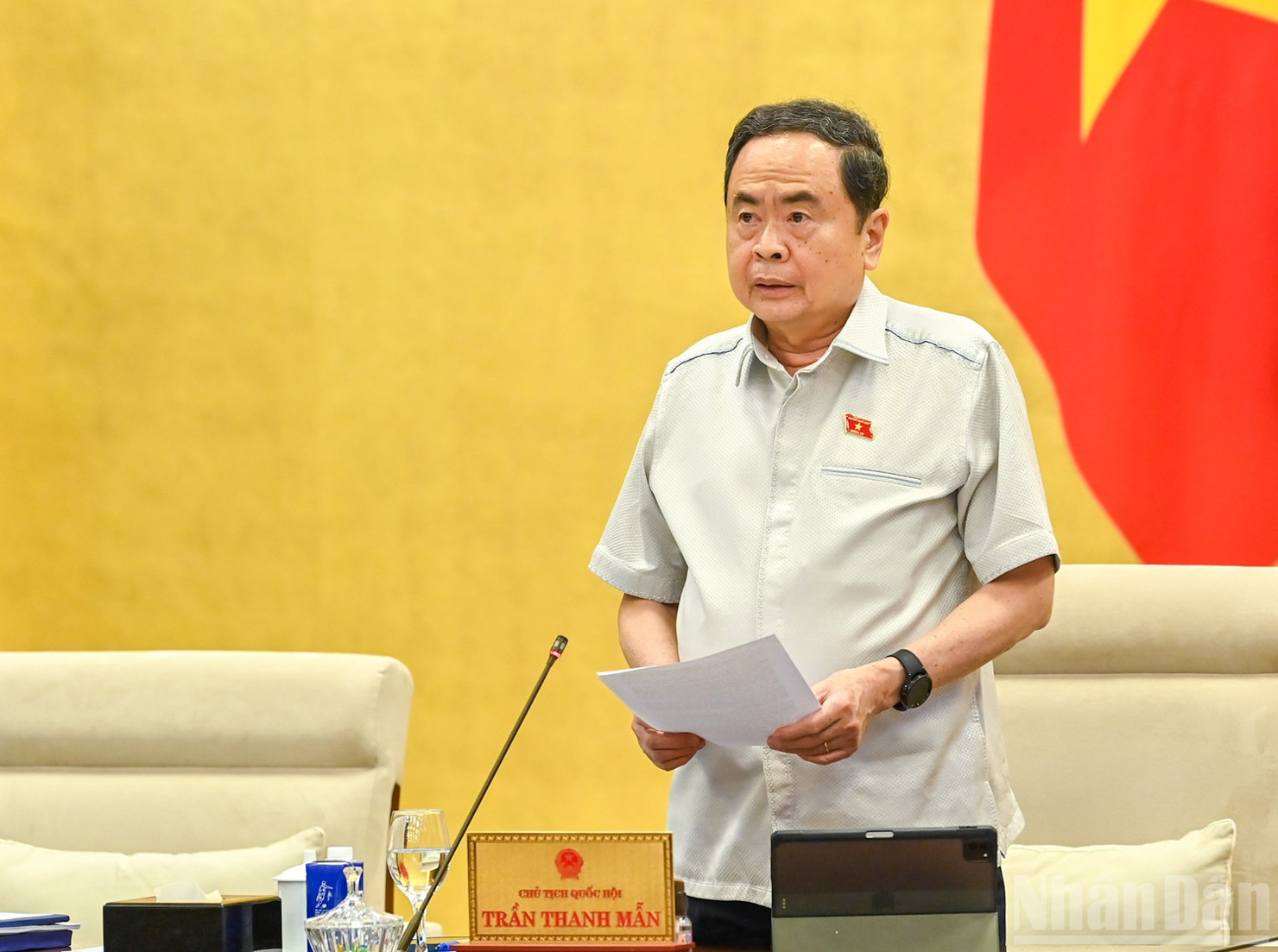 Chủ tịch Quốc hội Trần Thanh Mẫn phát biểu bế mạc phiên họp. (Ảnh: DUY LINH)
