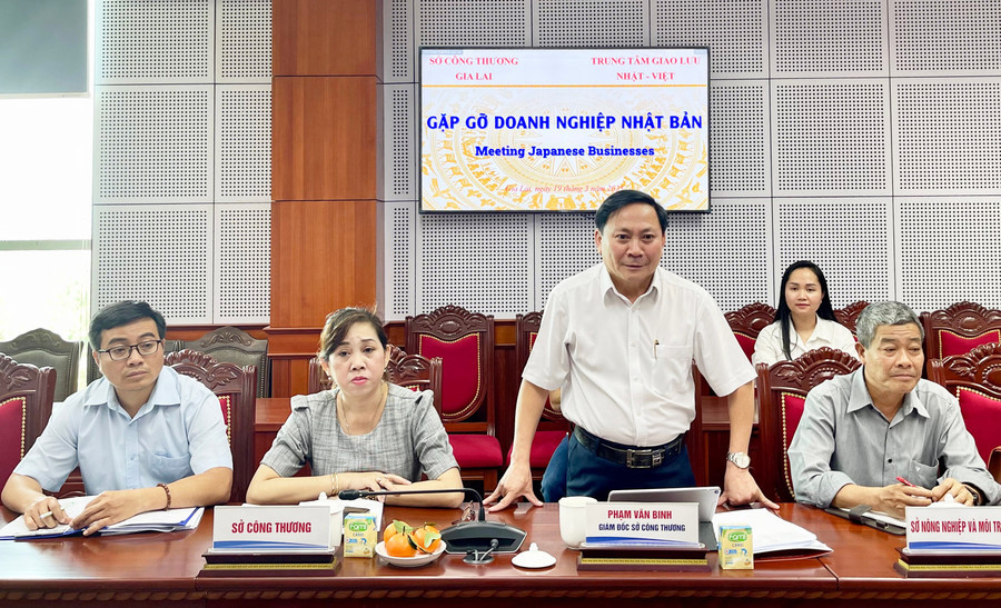 Ông Phạm Văn Binh - Giám đốc Sở Công thương Gia Lai phát biểu trong chương trình gặp gỡ doanh nghiệp Nhật Bản