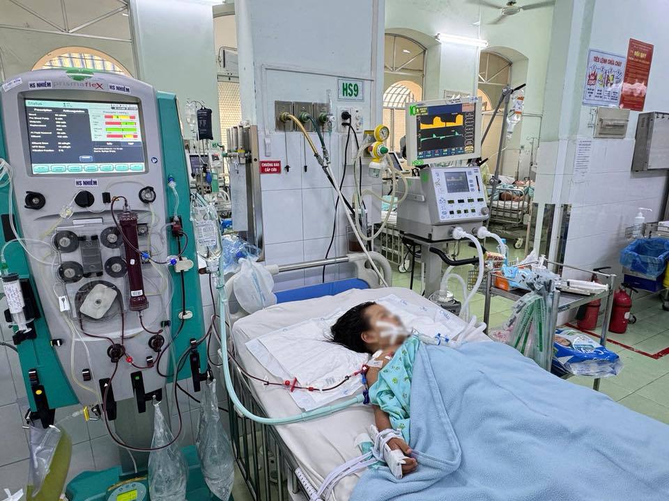 Bệnh nhi đang điều trị sốt xuất huyết tại Bệnh viện nhi đồng 2. Ảnh do bệnh viện cung cấp.