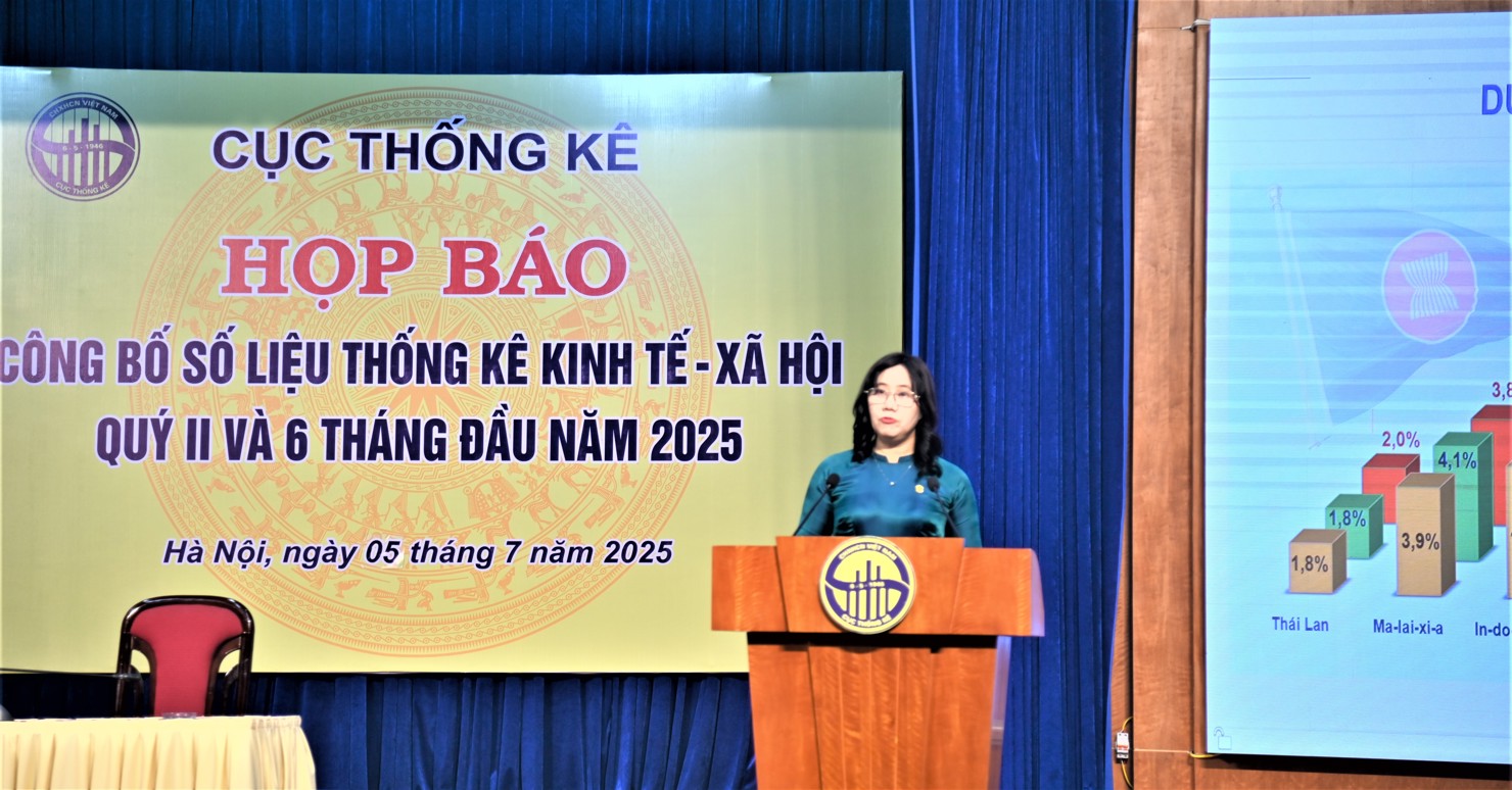 Cục Trưởng Cục Thống kê Nguyễn Thị Hương phát biểu tại Họp báo.