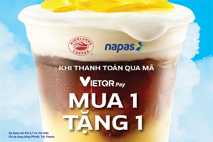 Mua 1 tặng 1 tại Highlands khi thanh toán bằng VIETQRPay