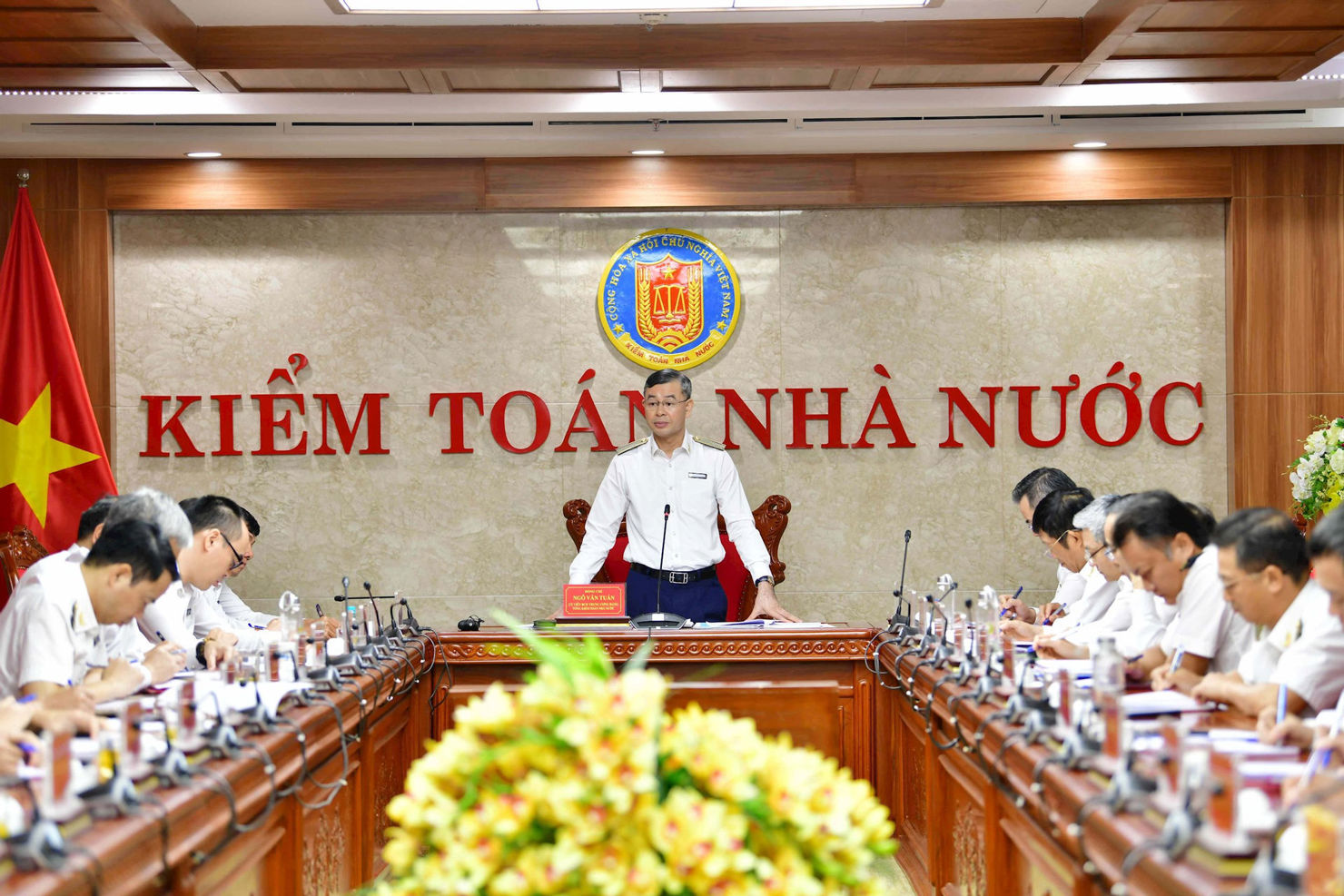Tổng Kiểm toán nhà nước Ngô Văn Tuấn phát biểu chỉ đạo tại Hội nghị Ảnh: KTNN