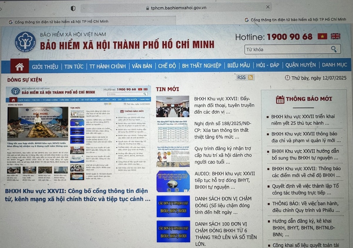 Cổng thông tin điện tử chính thức của BHXH khu vực XXVII (TP. Hồ Chí Minh)