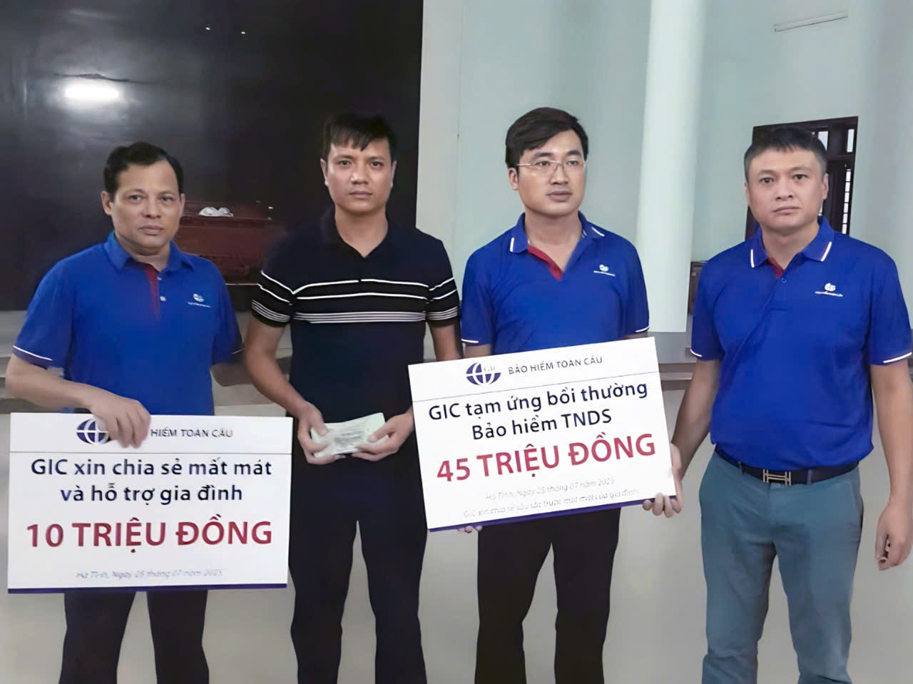 Đoàn GIC chi trả tạm ứng và khoản hỗ trợ cho gia đình người gặp nạn.