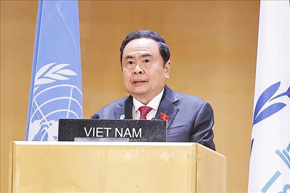 Chủ tịch Quốc hội Trần Thanh Mẫn phát biểu tại Phiên thảo luận chung của Hội nghị các Chủ tịch Quốc hội thế giới lần thứ 6