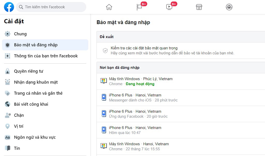 C&aacute;ch kiểm tra đăng nhập Facebook bằng m&aacute;y t&iacute;nh để b&agrave;n sử dụng ng&ocirc;n ngữ tiếng Việt.