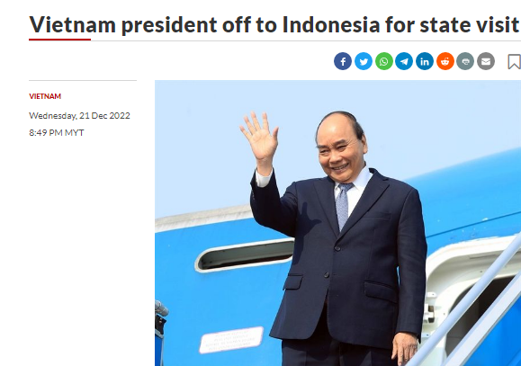 Tờ The Star đưa tin về chuyến thăm Indonesia của Chủ tịch nước Nguyễn Xuân Phúc 