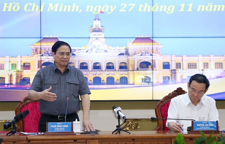 Thủ tướng Chính phủ Phạm Minh Chính phát biểu tại buổi làm việc với lãnh đạo Thành phố Hồ Chí Minh
