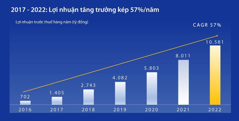 Tăng trưởng lợi nhuận h&agrave;ng năm, 2017-2022 (Nguồn: BCTC, 2016-2022).